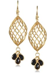 Lauren Harper Collection Midnight 18k Gold Swirl Cage and Black Spinel Drop Earrings