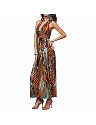 V-neck General Print Belted Sleeveless Bandage Dress/Maxi Dress 