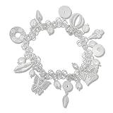 Sterling Silver Pearl Filigree Design Charm Bracelet by Sajen, 8'