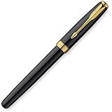 Parker Sonnet Lacquer Medium Point Rollerball Pen with Golden Trim, Black (1743581)