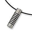 Brushed Stainless Steel Pendant with 8 Black Lines on 18 Inch Leather Cord