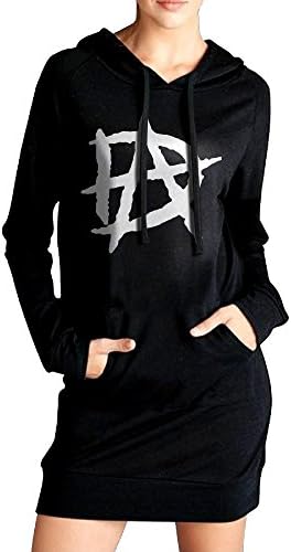 HHKU Women's Dean Ambrose Logo Hooded Sweatshirt Pockets Hoodie Dress Black Size S