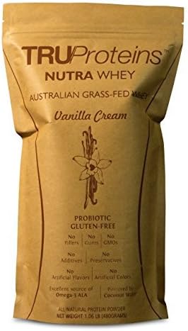 TRUProteins NutraWhey Undenatured Grass Fed Whey Protein Concentrate- GMO-Free, Gluten Free, Soy Free,Preservative Free, Stimulate Muscle Growth Vanilla Cream 1lb 15 Servings by TRUProteins