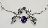 Sterling Silver Double Dragonfly Necklace Accented with a Genuine Amethyst
