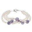 Handmade Natural White Pearl & Blue Chaurite Bracelet With Silver Beads