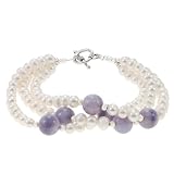 EXP Handmade Natural White Pearl & Blue Chaurite Bracelet With Silver Beads