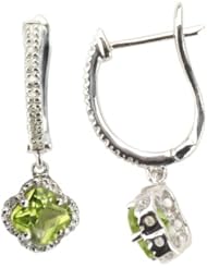 14k White Gold, Four Leaf, Drop, Diamond Earring, with Peridot Stone, with .17 Cttw of Diamonds (G-H Color, SI1-SI2 Clarity)