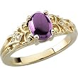 14K Yellow Gold Cabochon Amethyst and Diamond Ring