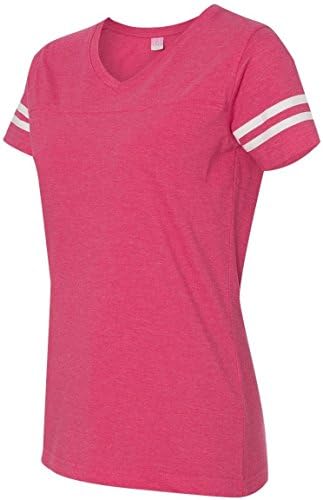 Womens Ladies Fine Football Jersey Style V-neck T-Shirt (XL, Hot Pink)