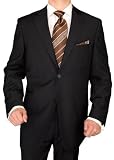 Modern Signature Collection Italian Fit Mens Suit Merino Wool 140s Two Button Jacket Plus Flat Front Pants Modern Business Suit Black with Black Stripe