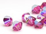 Glasperlen zum Auffaedeln von Swarovski Doppelkegel 4mm (Fuchsia-AB), 96 Stueck