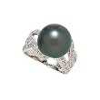 14K White Gold 3/8 ct. Diamond with Tahitian Pearl Ring