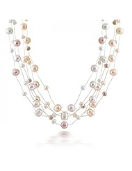 Valentines Day Gifts Bling Jewelry 925 Silver 5 Strand Illusion Pearl Necklace