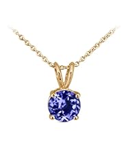 0.90 Ct Round Natural Blue Tanzanite 14K Yellow Gold Pendant With 18" Chain