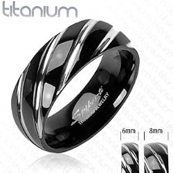 Solid Titanium with Black Twister Design Ring