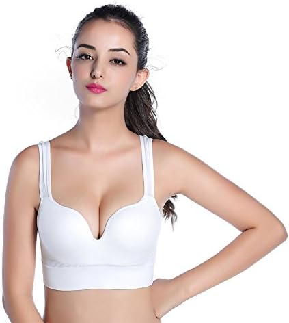 VEQKING Womens Fitness Yoga Sports Bra Wirefree Seamless Padded Push Up Racerback Top (XL, White)