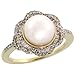 14 Karat Gold Blumen Perlen Ring, mit 0.35 Karat Baguetteschliff & Brilliantschliff Diamanten, & 8.0mm Weisse Perle,(14mm) breit