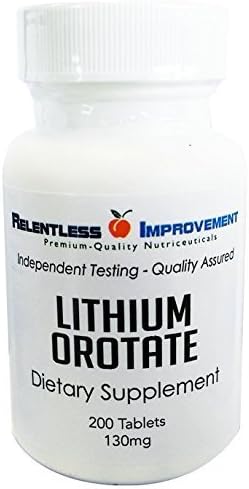 Lithium Orotate 200 Tablets *130mg* Providing All-Natural 5mg Elemental Lithium by Relentless Improvement