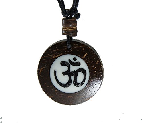 Ohm Om Coconut Wood Pendant Necklace Handmade Hawaiian Style Beach Boy Men Yoga