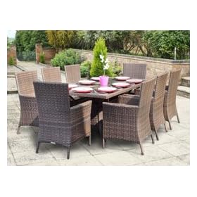 Oxford 8 Seat Rectangular All Weather Dining Set in Brown.