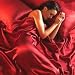 Kitchen & Housewares : Red Satin King Size Duvet Cover & Fitted Sheet Set