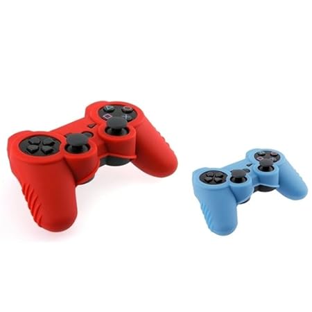 eForCity 2 Pcs Red+Blue Silicone Rubber Skin Gel Case Cover For Sony PS3 Controller