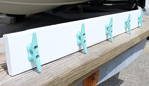 White and Teal Boat Cleat Coat Rack or Towel Rack