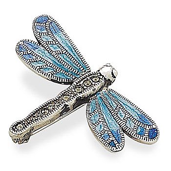 Sterling Silver Light/Dark Blue Enamel/Marcasite Dragonfly Pin