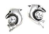 Super Cute Tomas ICE Crystal Dolphin Charm 925 Sterling Silver Stud Post Earrings ~ Comes Gift...