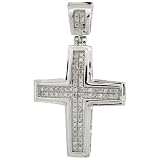 10ct White Gold Diamond Cross Pendant, w/ 0.37 Carat Brilliant Cut Diamonds, 1 7/16 in. (36mm) tall