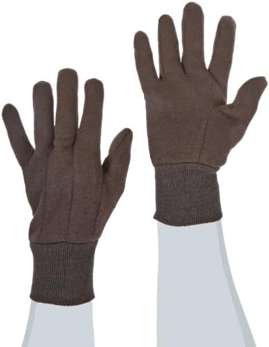 West Chester 65090 Polyester Cotton Medium Weight Band Jersey Glove, Work, Knit Wrist Cuff, 9-3 4" Length, Large, Brown