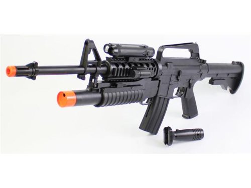 1:1 FULL SCALE Spring Powered Scarface M16 with Grenade Launcher, LED Flashlight, Laser Aiming Sight, Foregrip, M16 FPS-260 Grenade Launcher FPS-300 M16 Airsoft Guns