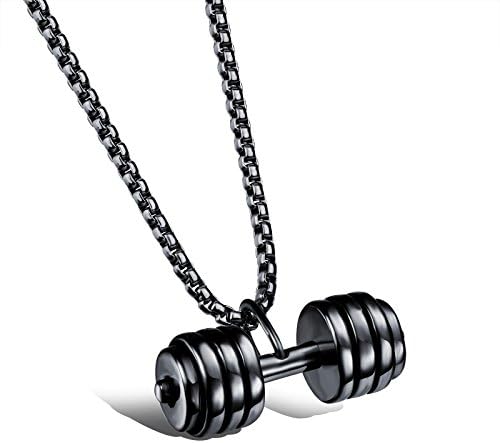 Kaariag Punkin® Mens Fashion Stainless Steel Fitness Dumbbell Barbell Chain Pendant Necklace 23 Inch