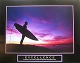 Excellence Surfing Motivational Poster Surfboard Picture Long Board Inspirational Art Print