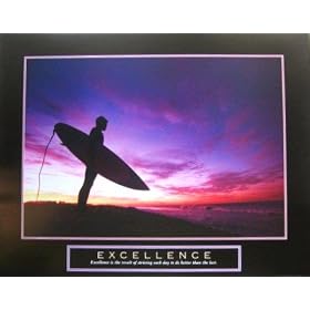 Excellence Surfing Motivational Poster Surfboard Picture Long Board Inspirational Art Print