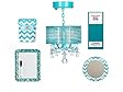 LockerLookz Locker Organizer Bundle, Aqua Blue Chevron Design, Chandelier, Dry Erase Board, Bin, Mirror with Bonus Book Cover, 5 Pieces Set
