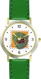 Bug, Beetle or Insect on Leaf - from Hush Little Baby by Artist: Sylvia Long - WATCHBUDDY&reg; DELUXE TWO-TONE THEME WATCH - Arabic Numbers - Green Leather Strap-Size-Children's Size-Small ( Boy's Size & Girl's Size )
