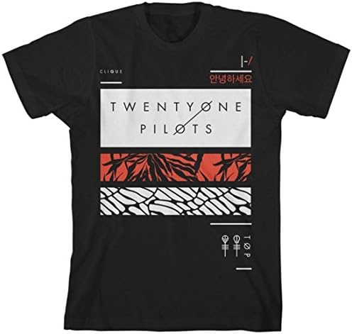 Twenty One Pilots Rectangles Filler Bars Print Black T-Shirts (Asia Large, Black)