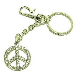 Clear Crystal Peace Sign Shimmer Chain Key Chain Keychain Silver Tone Handbag Charm