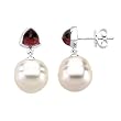 14K White Gold Paspaley South Sea Cultured Pearl and Mozambique Garnet Earrings - 12.00mm