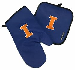 University of Illinois Mitt Potholder Set Fighting Illini Logo for Kitchen Tailgating or Barbecue Pot Holder College NCAA Licensed Kitchen Tailgating Accessories make Great Unique GIFT IDEAS for HIM or HER, College Students Fans Men Ladies Woman Women