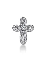 14K White Gold Round Diamond Pave & Burnish Set Milgrain Antique Cross Pendant (0.75ct)