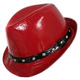 41VqymcKOKL. SL160  RED FAUX PATENT LEATHER TRILBY STINGY BRIM FEDORA HAT