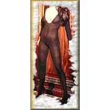 y2 Elegant n Unique - Opaque Long Sleeve Open Crotch Body Stocking One Size in Black or Nude Color