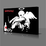 BANKSY  Fallen Angel With Banksy Red Logo Gallery Framed Canvas Art Poster Print Ready To Hang NEW