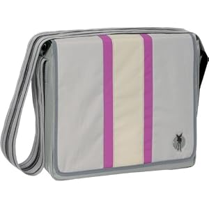 Lassig Bags LMB10404B Messenger Diaper Bag in Stripe Grey / Pink / Beige