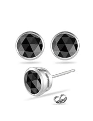 4.00 Cts 7 mm AAA Round Rose Cut Black Diamond Stud Earrings in 14K White Gold-Screw Backs {DIAMOND APPRAISAL INCLUDED}
