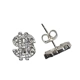 Money Sign Stud Earrings with Clear Cubic Zirconia Crystals