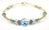Aquamarine Birthstone Gold Filled Swarovski Crystal Handmade Beaded Bracelets