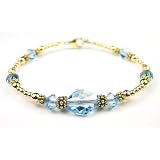 Aquamarine Birthstone Gold Filled Swarovski Crystal Handmade Beaded Bracelets